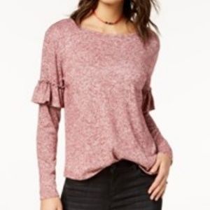 Ultra Flirt Juniors' Ruffle-Trimmed cabrnt T-Shirt